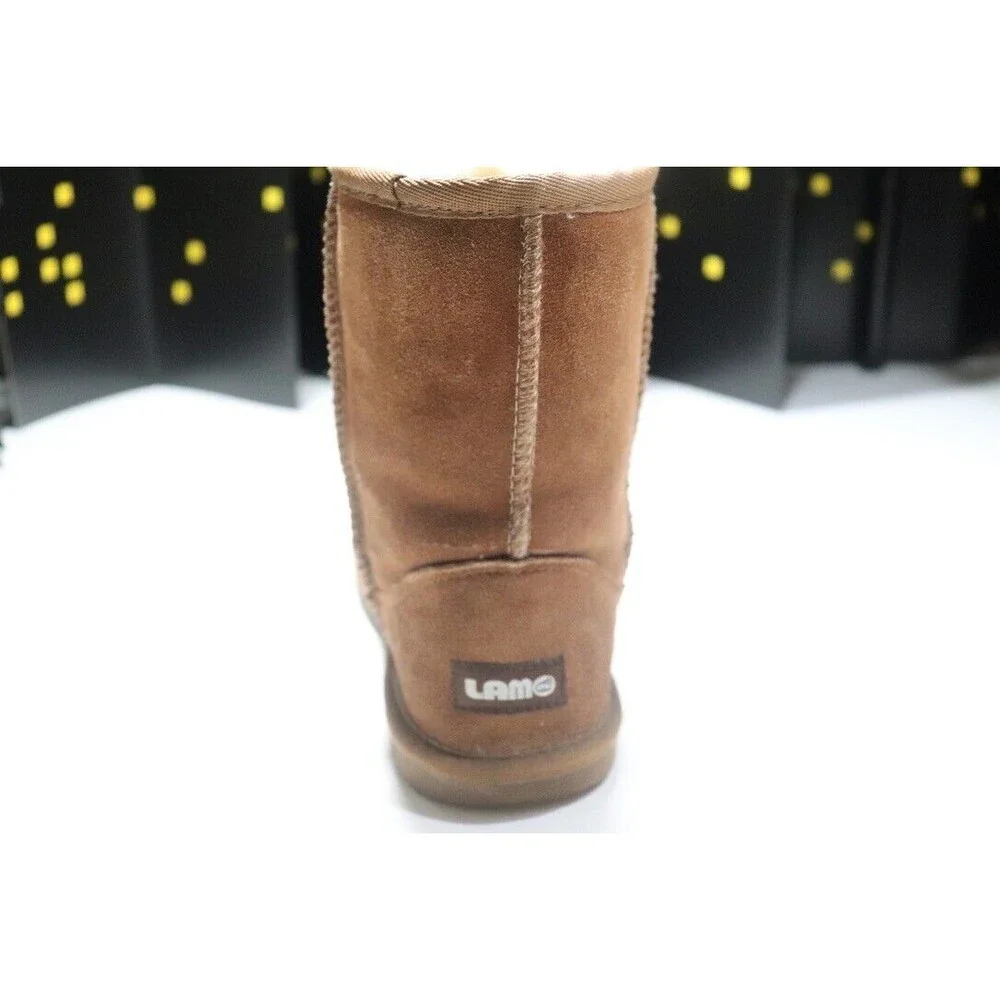 Lamo Kids Classic Boot Brown Suede Faux Fur Lining Pull On Comfort Size 5Y